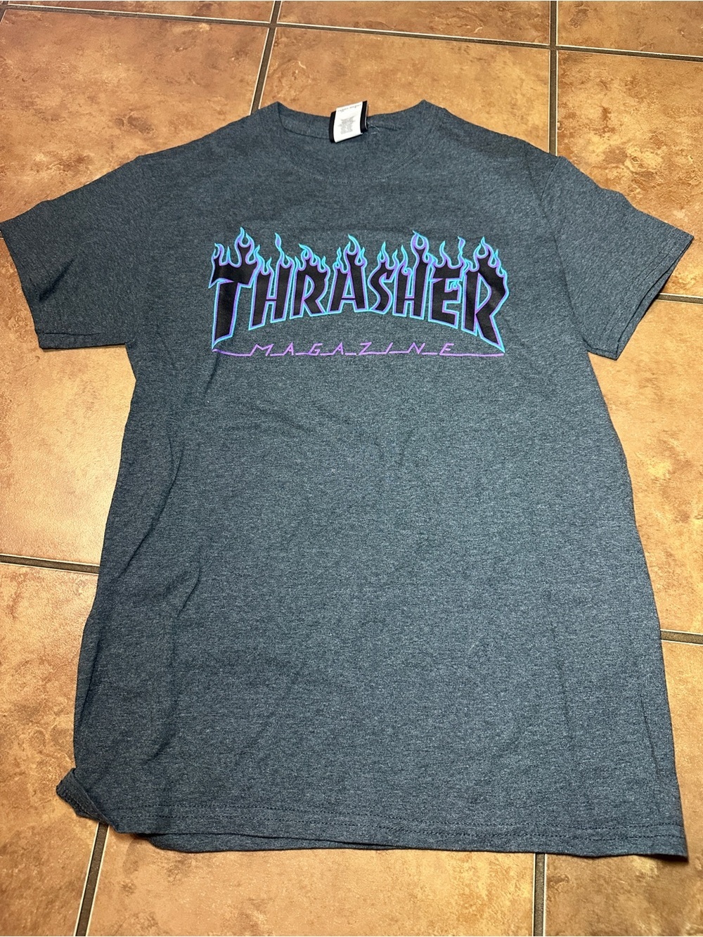 Thrasher Flame Logo Tee - Dark Heather Gray